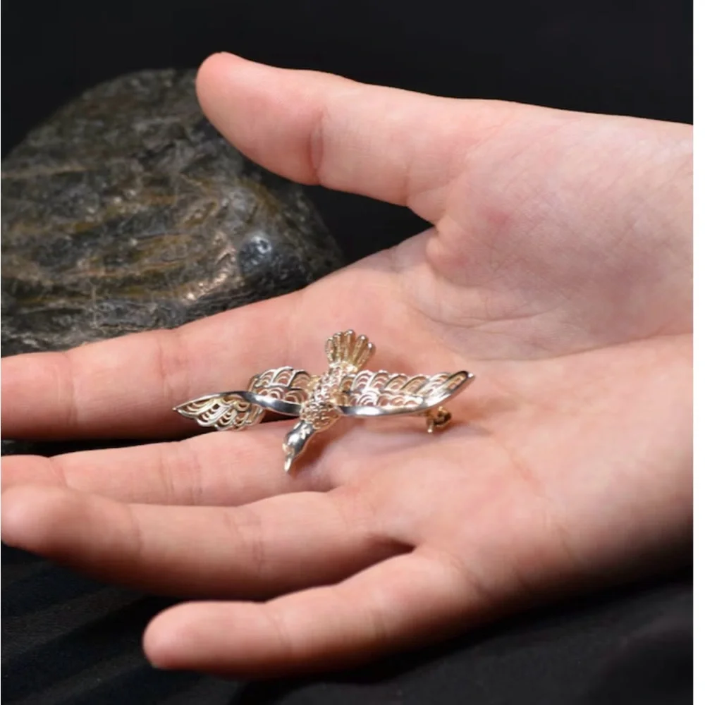 Vintage 1960 filigree seagull silver brooch-RARE - Picture 3 of 13